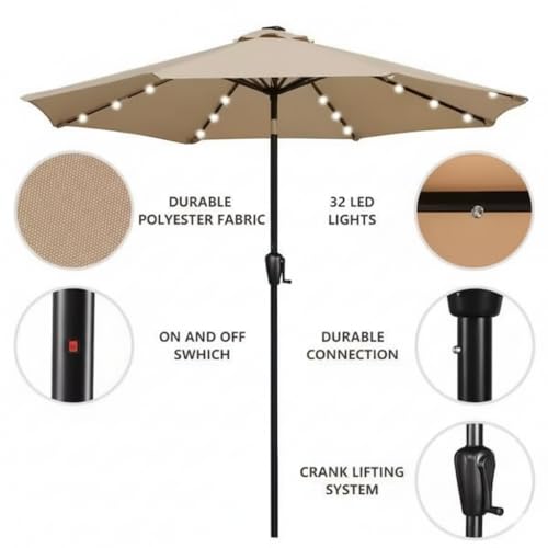 Image of Invezo Led Metal center Pole Center Pole Outdoor Garden Umbrella with Solar Panel (9 ft dia) with Base