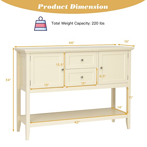 Happygrill Buffet Sideboard Solid Wood Storage Cabinet Console Table With 2 Drawers & Shelf, Buffet Server Cupboard For Kitchen, Entryway, Living Room #TOP2