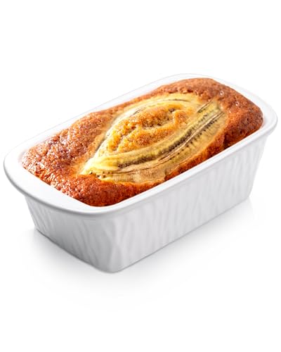 NUTRIUPS 9 x 6 Inch Rectangular Ceramic Loaf Pan for Baking Bread (White)