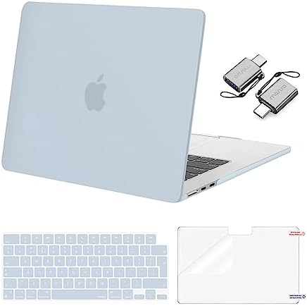MOSISO Etui kompatybilne z MacBook Air 38.1 cm z 2024 r. 2023 M3 A3114 M2 A2941 Chip Liquid Retina Touch ID, plastikowe twarde etui i skórka klawiatury, osłona ekranu i adapter typu C, 2 sztuki,