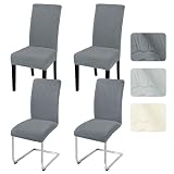 Alishomtll Stretch Stuhlhussen 4er Set, Jacquard Streifen Bezug Dunkelgrau