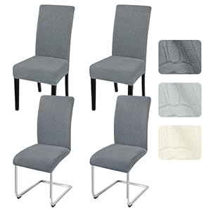 Alishomtll Dining Chair Covers Set of 4 Stretch Streaks Chair Slipcovers for Dining Chairs Jacquard Elastic Removable Washable Dining Room Chair Protector for Kitchen Hotel Banquet (Dark Grey, 4 pcs)