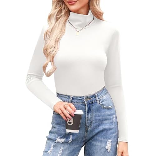 Totatuit Women's Turtleneck Long Sleeve Shirts Lightweight Fall Fashion Basic Thermal Underwear Tops Winter Clothes 2026 X-Small White