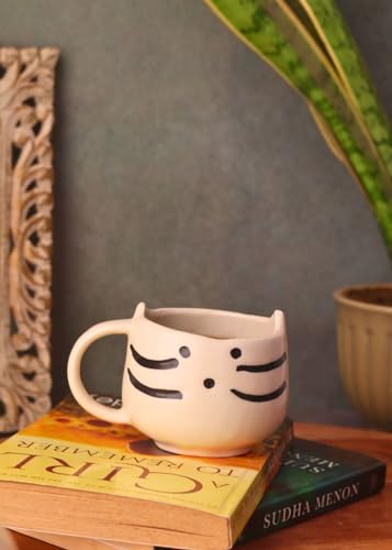 Image of WEAVING HOMES Handmade Ceramic Kitty Coffee Mug Microwave Safe, Dishwasher Safe