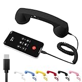 Type-C Retro Telephone Style Landline Handle Receiver, Bluetooth Telephone Handset for Mobile Phone, Vintage Wired Plug in Handheld Cell Phone Receiver with Microphone(Black,Type-C)