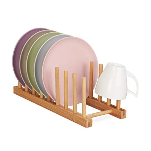Relaxdays Bambu torkställ, avlång och modern, diskställ för tallrikar, lock och skärbrädor, 8 spår, naturlig, trä
