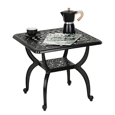 JARDIN DE CENTENNIAL Cast Aluminum Outdoor Side Table,Anti-Rust Outdoor End Table,Patio Coffee Bistro Table for Indoor,Garden,Porch,Balcony(Square Black)