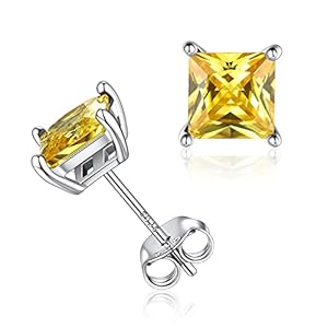 ChicSilver Princess Cut 6MM Yellow Gemstone Topaz Earrings Platinum Gold Plated Sensitive Earrings for Women Hypoallergenic 925 Sterling Silver November Birthstone Studs