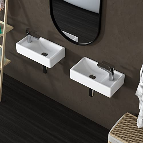 Lifezcime 16-Inch Corner Wall Hung Bathroom Sink Rectangle Ceramic Wash Basin Small Bathroom Vessel Sink White (Right Hand) #TOP3