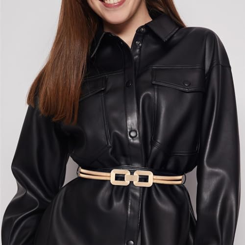 Gold Belt for Dresses Women Fancy Double-Deck Spring Skinny Gold Chain Strech Metal Belts Fashion Waist Accessories Elastic for Women3