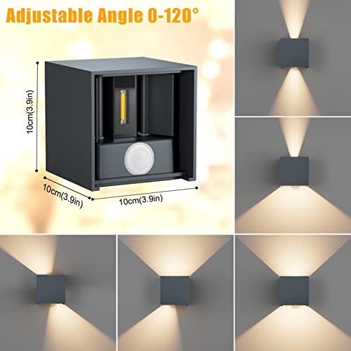 Klighten 12W Aussenlampe Außenwandleuchte mit Bewegungsmelder,2PCS Außenlampe mit bewegungsmelder Einstellbarer Lichtstrahl,Wandleuchte Außen/Innen Up Down für Garten/Flur/Weg,IP65,2700K,Anthrazit – Bild 4