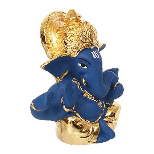 Image of eCraftIndia Gold Plated Blue Mukut Ganesha Decorative Showpiece for Home /Temple /Office /Car Dashboard