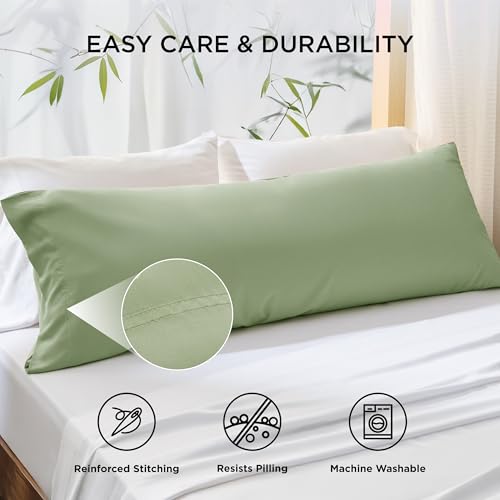 Bedsure Body Pillow Cover, Cooling Body Pillow Pillowcase for Hot Sleepers, Rayon Derived from Bamboo, Breathable & Silky Soft Long Pillow Case Cover with Envelope Closure, Sage Green, 20x54 Inches