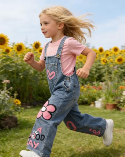 Image of OLMRJKD Toddler Girl Summer Clothes Short Sleeve Denim Overall Jumpsuit with Top Girls Spring Outfits Set