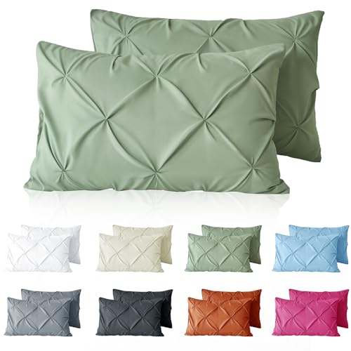 Listado de Colorante Verde del mes. 39 VACVELT - Juego de 2 fundas de almohada pintuck de tamaño estándar, color verde claro, fundas de almohada decorativas con cierre de sobre, fundas de almohada de microfibra...