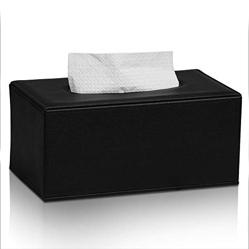 MEIBOOCH PU Leather Facial Tissue Box Holder Standard Size Tissue Box Cover with Magnetic Bottom for Bathroom Bedroom or livingroom (Black)