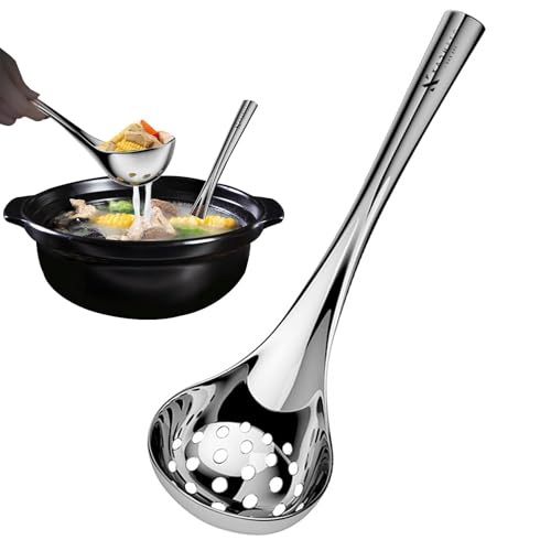 Cuchara ranurada de metal, cuchara ranurada, Cucharón con filtro de acero inoxidable con mango largo, Espumadera para cenas buffet, restaurantes, cocinas, para