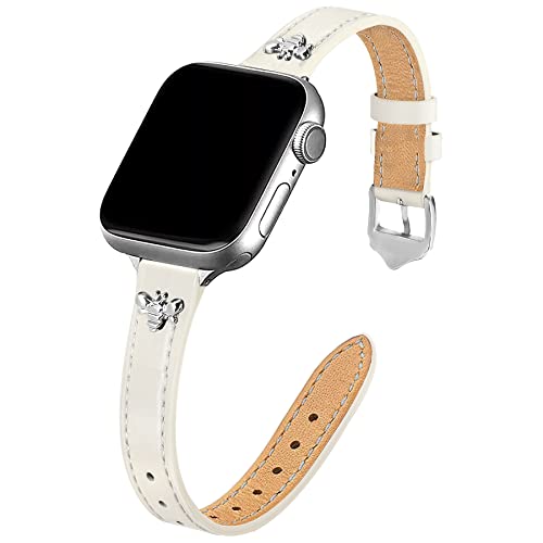 Image of JR.DM Slim Leather Bands Compatible with Apple Watch Band 38mm 40mm 41mm 42mm 44mm 45mm 46mm 49mm, Genuine Leather Band with Charms, Feminine Design for Iwatch Ultra SE Series 11 10 9 8 7 6 5 4 3 2 1