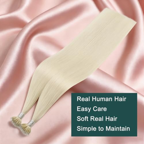 Image of Easyouth 20 Inch Nano Ring Hair Extensions Blonde, White Blonde Nano Bead Hair Extensions Human Hair, 50G 50S, Natural Look, Nano Bead Hair Extension Remy Human Hair, for Long Straight Hair