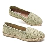 GLAMORA Alpargatas de Encaje con Suela de Esparto, Zapatos Planos Mujer Tipo Bailarinas Manoletinas Cómodas Slip On, Calzado Verano Ligero Transpirable Punta Redonda green-38