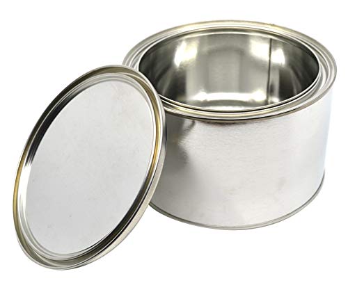 1/2 Gallon Metal Can with Lid - Empty Tin Container for Grease, Paint, Coatings, Adhesives, Storage and Mixing - Round Steel Can with Rust-Inhibitor Lining - 6.5 in Diameter, 4 in Height