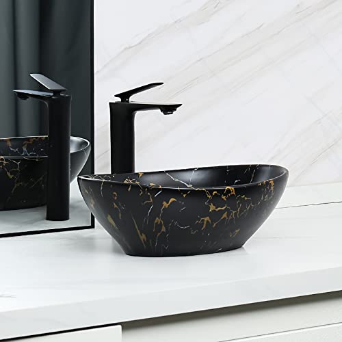 Davivy 16'' X 13.2'' Matte Black Oval Vessel Sink With Pop Up Drain,Bathroom Vessel Sinks,Bathroom Sinks Above Counter,Ceramic Vessel Sink,Counter Top Sink,Black Sink Bowls For Bathroom #TOP7