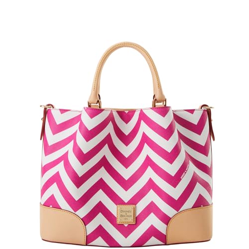 Dooney & Bourke Satchel Bags for Women, Chevron Brenna Women's Satchel Handbag with Removable Crossbody Bag Strap - Pink