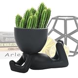 Generico Fioriere a testa per piante da interno - Mini vasi per piante grasse in ceramica per interni con fori | Vaso per fiori da interno riutilizzabile a forma per aeree, grasse, felci
