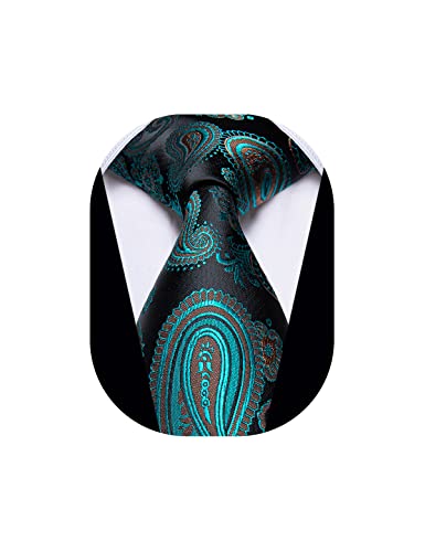 Image of YourTies Black Teal Tie for Men Paisley Mens Necktie Woven Jacquard Formal Business Party Wedding Designer