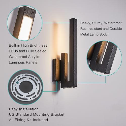 Image of Tarentlight 15 inch Ht Modern Minimalist Linear Outdoor Wall Light,3000K 13W Integrated LED,Textured Black Anti-Rust Metal,Wet Rated for Exterior House, Porch & Patio,Garage,Yard Front Door,Garden.