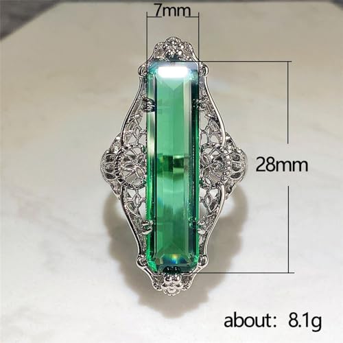 White Gold Plated Green Cubic Zirconia Hollow Pattern Statement Ring Personalized Accessory Ideal for Women's Daily Casual Wear Party Holiday Anniversary Love Jewelry Gift2