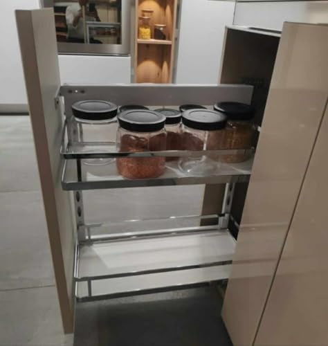 Image of DBR Kitchen Cabinet Side Mounted Bottle Pull Out Unit BPO with Soft Close (250 MM, Chrome, Flat Line)