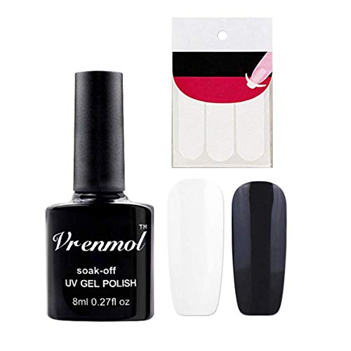 Vrenmol French Manicure Nail White Black Nail Polish Gel Set Nail Art Free Tip Guides Stickers