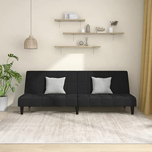 mzdioop Sofá cama de 2 plazas de terciopelo negro, sofá convertible con marco de madera, ideal para salas de estar, habitaciones pequeñas y habitaciones de invitados, asiento cómodo