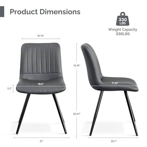 Image of Dining Chairs Set of 2, Modern Dining Chairs with Thick Cushions, PU Leather Upholstered Kitchen Dining Room Chairs with Metal Legs for Dining Living Room (Dark Grey)