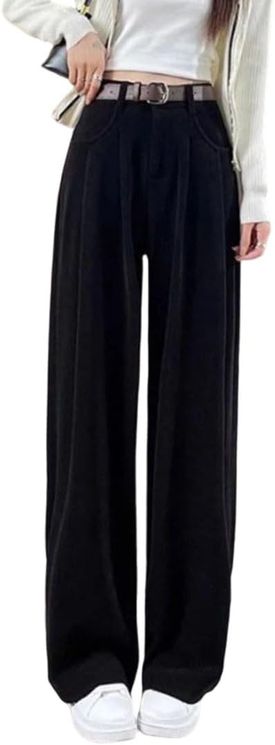 Winter Women's Fashion Snow Warm Wool High Waist Pants Women's Straight Tube Plush Warm Pants