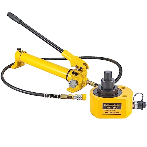 Image of 50T 65mm /2.6 inch Stroke Hydraulic Cylinder Low Profile Jack Sets Multi-Section Ram Jack Kits Lifting Cylinder with CP-700 Hydraulic Hand Pump