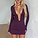 Women Fall Deep V Neck Mini Dress Y2K Long Sleeve Ruched Bodycon Short Dresses Sexy Going Out Cocktail Party Dress (Purple, S)