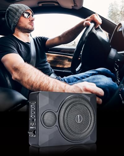 10\" 800W Tweeter Underseat Subwoofer with Double Speakers(Bass and Tweeter),Car/Truck Audio Sub Built in Amplifier,Remote Control and Enclosure(8\" Speaker Size, 10\" Sub Size)