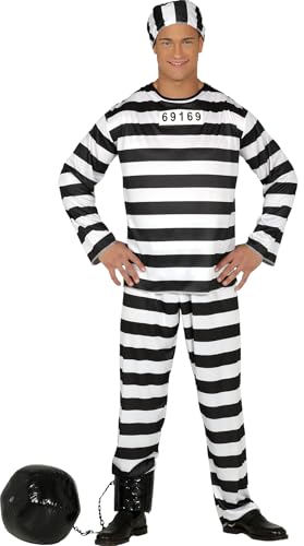 FIESTAS GUIRCA Disfarce prisioneiro homem - uniforme penitenciário preto e branco - disfarces convicto homem tamanho S 46-48