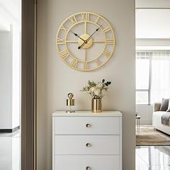 Gold Wall Clock, 24 Inch Large Wall Clock for Living Room Kitchen Mantel, Completely Silent Non