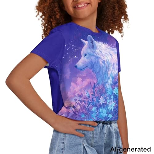 Image of Cute Crop Tops for Girls Short Sleeve Summer T Shirts Fashion Graphic Tees Crew Neck Pullover Tee 5-14 Years