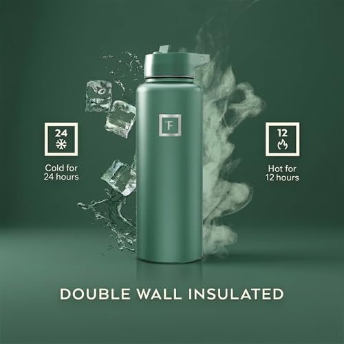 Image of IRON FLASK 40 oz Wide Mouth Water Bottle with Straw | Insulated Stainless Steel Sports Water Bottle with Leakproof Straw Lid - BPA Free, Cold 24 Hrs, Sweat Free (Sage)
