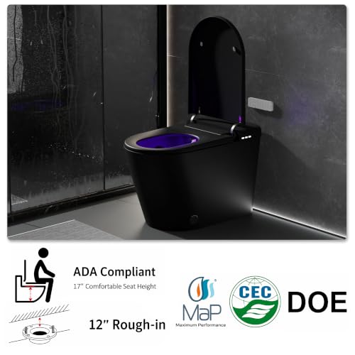 Image of TOTTE Smart Toilet with Bidet Built-in, 1000g MaP Flush, 1.28 GPF, Heated Seat, Instant Warm Water, Warm Air Dryer, Comfort Height One-Piece Toilet, 353 LB Max Load, Auto Open /Close Lid, Black
