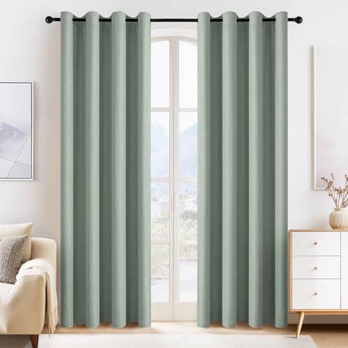 Image of PONY DANCE Sage Green Curtains - 2 Panels Room Darkening Blackout Drapes for Living Room Grommet Top Thermal Insulated Window Treatment Panels for Bedroom, 55 x 80 inch