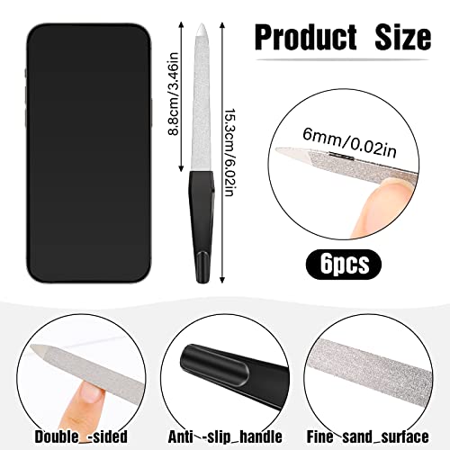 Metal Nail File,6 Pcs Professional Double Sided Sapphire Nail File With Pointed Tip And Non Slip Handle For Natural Nails Fingernails Toenail (Black Color) #TOP4