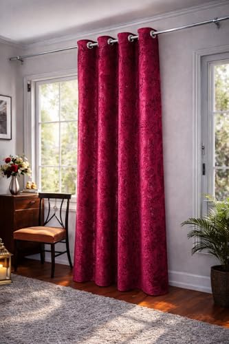 Image of Maroon Velvet Blackout Curtain for Door & Window, 5 Feet Long, 70% Room Darkening, Thermal Insulated Heavy Drape, Soft Velvet Fabric, Set of 1 (152 * 121cm, Maroon)