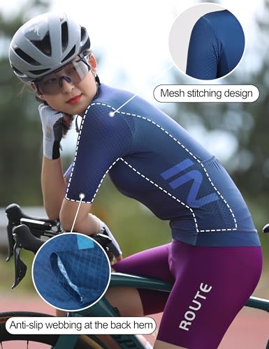 INBIKE Maillot Ciclismo Mujer Verano Camiseta Bicicleta Manga Corta MTB Camisetas Bicicletas Ropa Carretera Montaña Ciclista Bici Transpirable y de Secado Rápido Bolsillos de Gran Capacidad Azul XL - imagen 4