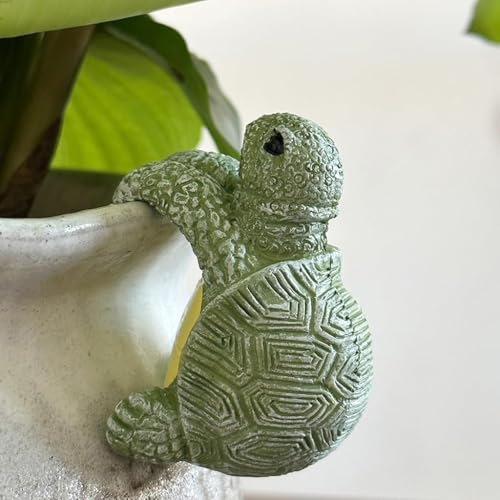 Image of HASTHIP Resin Turtle Ornament, Cute Miniatures Garden Decoration Home Decor Climbing Turtle Hanging Planter Decor for Green Pot, Flower Planter, Garden Decor