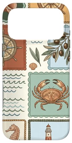 Vintage Nautical Sea Pattern Coastal Beachy Summer Stamps �X�}�z�P�[�X iPhone 17 Pro Max �p